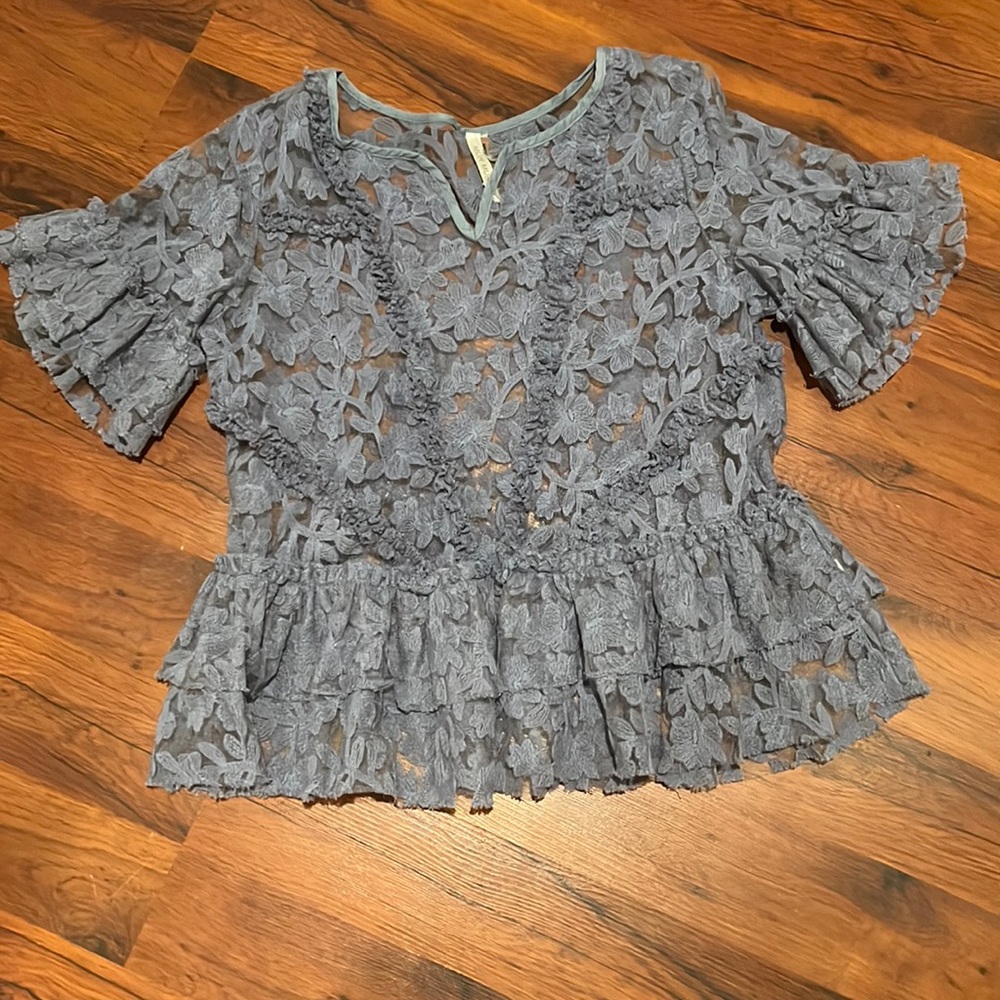 Mesh floral peplum top